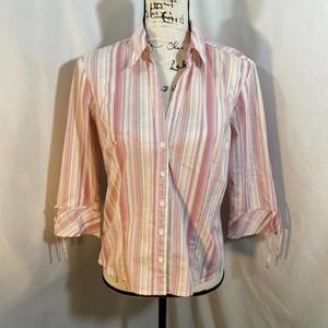 Old Navy Stretch V-Neck 3/4 Sleeve Button Down Blouse Sz M